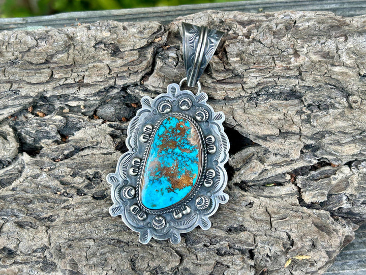 Navajo Dean Sandoval Silver Royal Blue Royston Turquoise Pendant