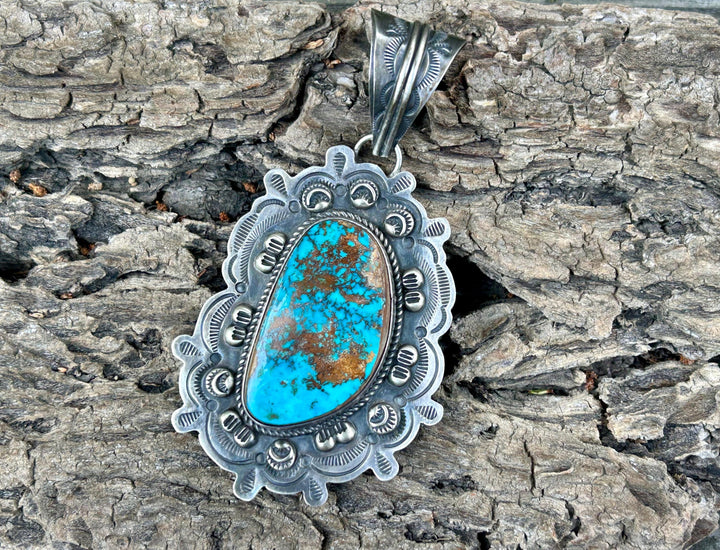Navajo Dean Sandoval Silver Royal Blue Royston Turquoise Pendant