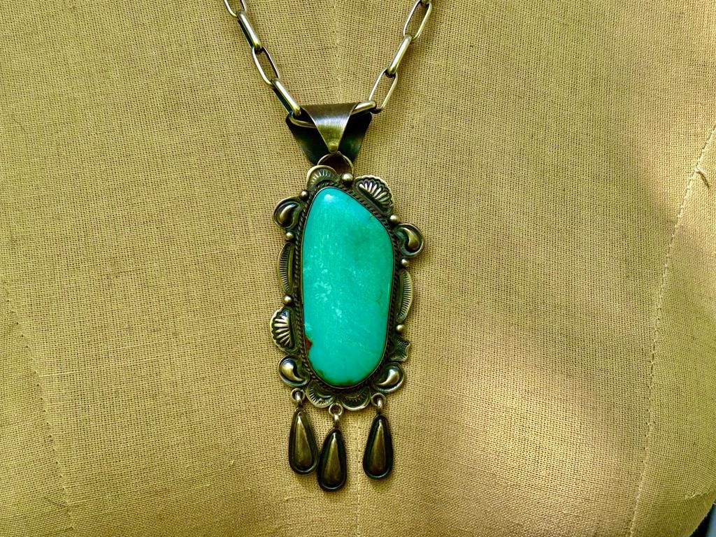 Navajo Blue Mountain Turquoise Pendant -  Sterling Silver, Vintage