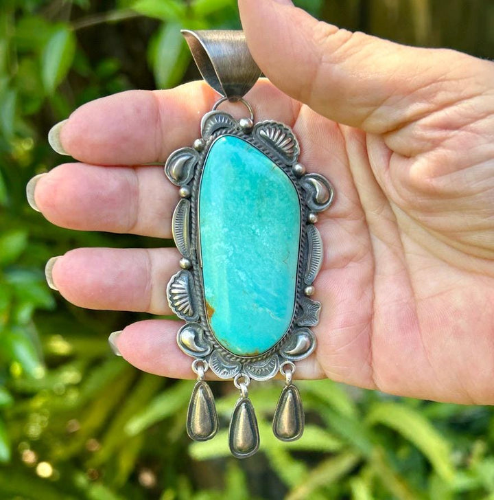 Navajo Blue Mountain Turquoise Pendant -  Sterling Silver, Vintage