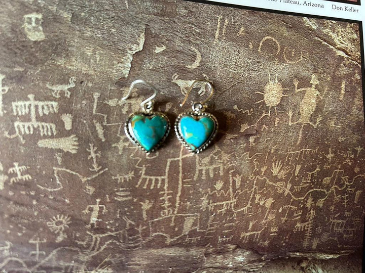 Kingman Turquoise Heart Earrings - Sterling Silver, Handmade
