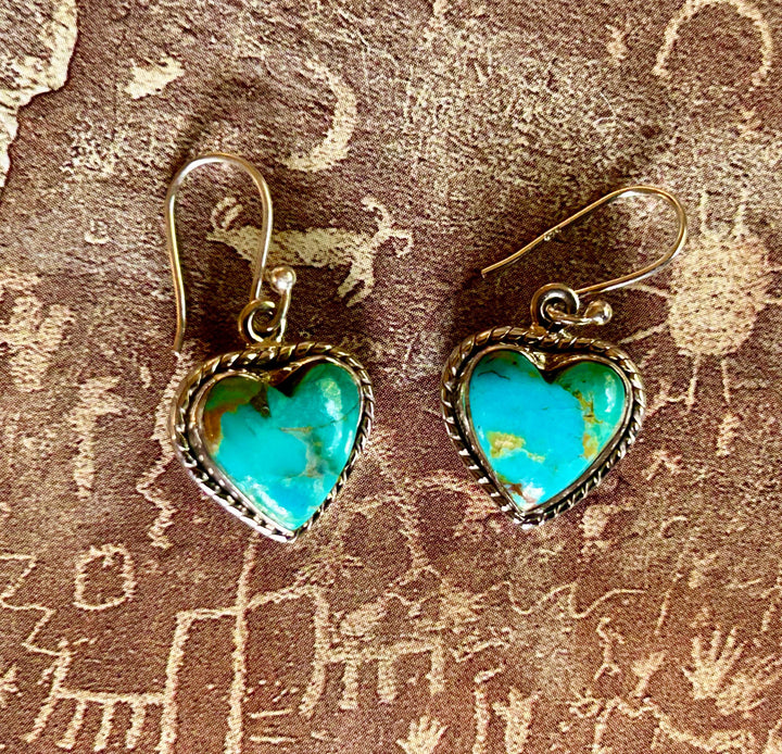Kingman Turquoise Heart Earrings - Sterling Silver, Handmade