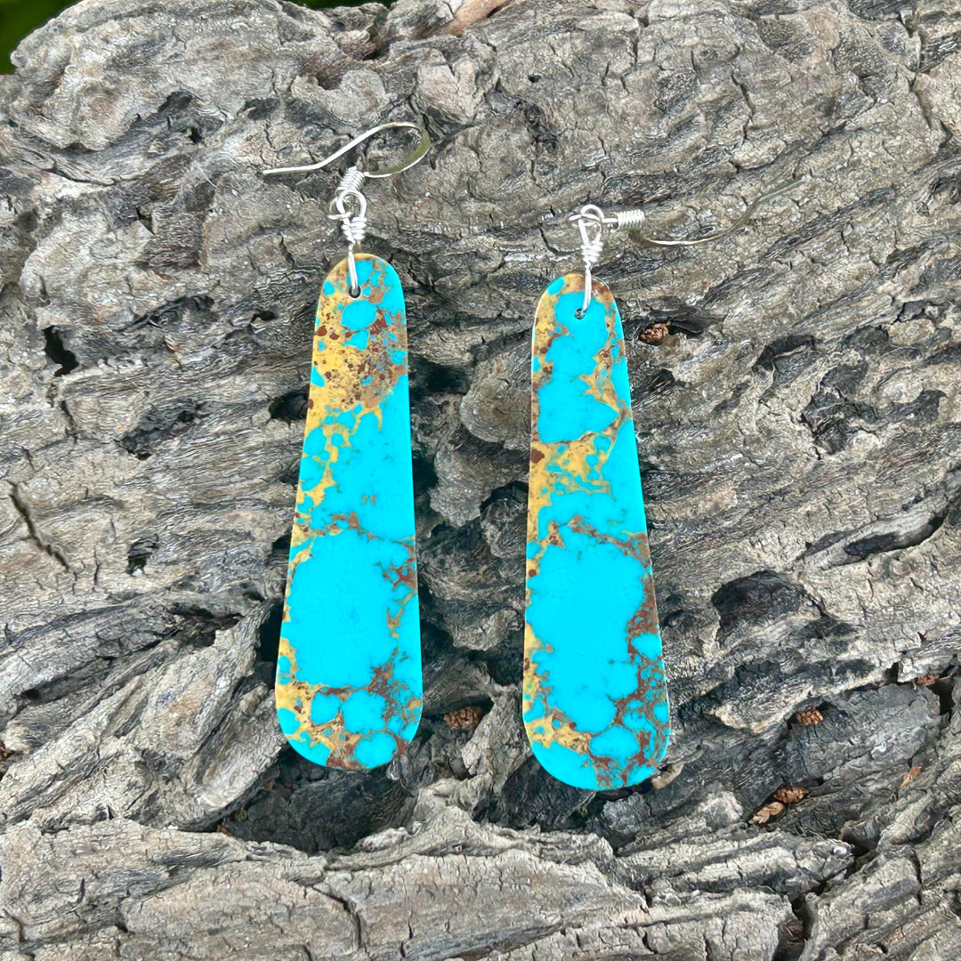 Genuine Turquoise Slab Earrings, 2" Blue Turquoise Earrings, Statement Earrings, Handmade Turquoise Slab Earrings, Kingman Turquoise