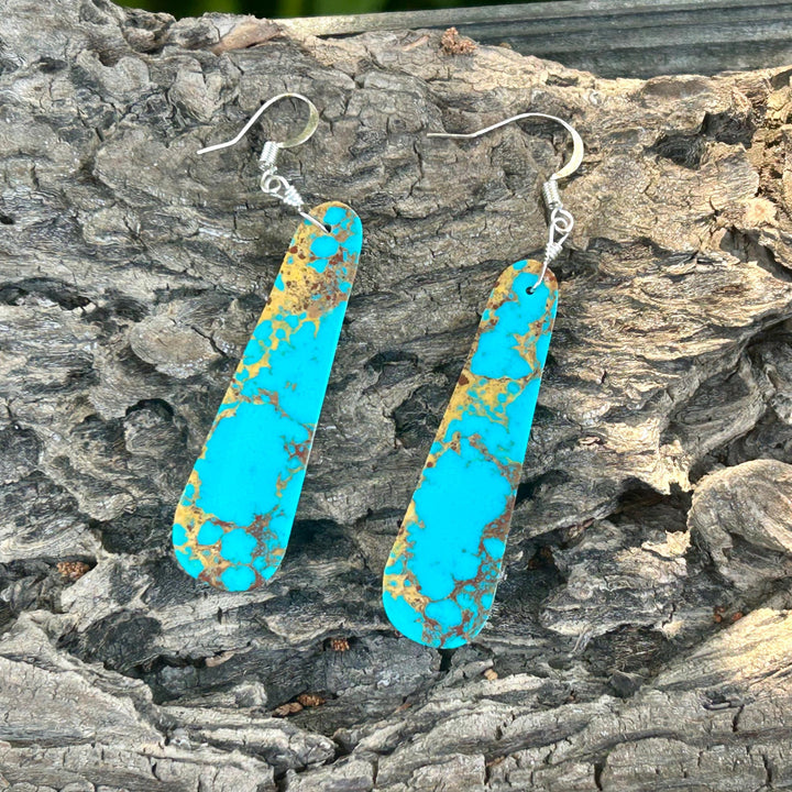 Genuine Turquoise Slab Earrings, 2" Blue Turquoise Earrings, Statement Earrings, Handmade Turquoise Slab Earrings, Kingman Turquoise
