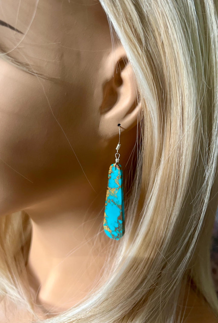 Genuine Turquoise Slab Earrings, 2" Blue Turquoise Earrings, Statement Earrings, Handmade Turquoise Slab Earrings, Kingman Turquoise