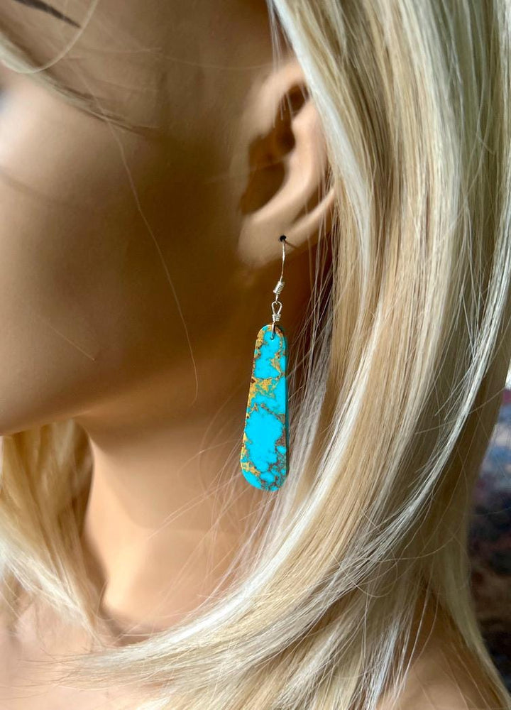Genuine Turquoise Slab Earrings, 2" Blue Turquoise Earrings, Statement Earrings, Handmade Turquoise Slab Earrings, Kingman Turquoise