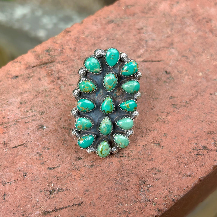 Handmade Kingman Turquoise Statement Ring Blue Green Turquoise Stones 925 Sterling Silver Southwestern Beauty Adjustable