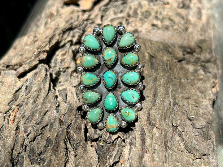 Handmade Kingman Turquoise Statement Ring Blue Green Turquoise Stones 925 Sterling Silver Southwestern Beauty Adjustable