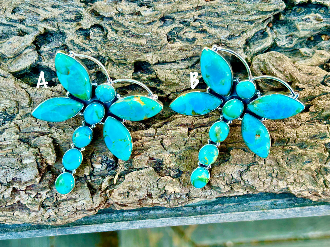 Kingman Dragonfly Turquoise Ring Sterling Silver Turquoise Ring Turquoise Dragonfly Ring Artisan Crafted Southwestern Style Ring Adjustable