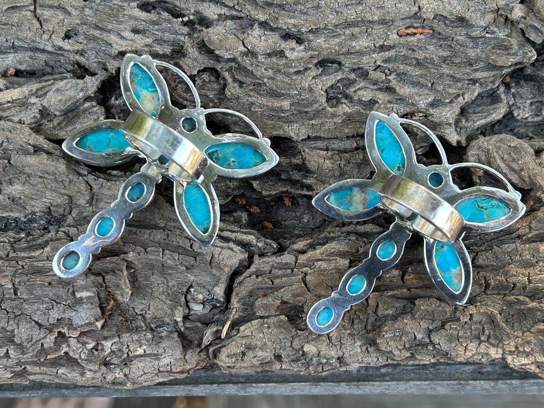Kingman Dragonfly Turquoise Ring Sterling Silver Turquoise Ring Turquoise Dragonfly Ring Artisan Crafted Southwestern Style Ring Adjustable