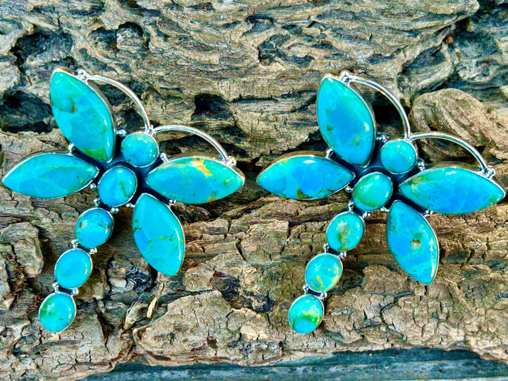 Kingman Dragonfly Turquoise Ring Sterling Silver Turquoise Ring Turquoise Dragonfly Ring Artisan Crafted Southwestern Style Ring Adjustable