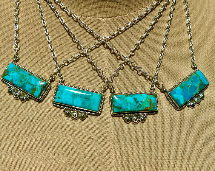 Turquoise Silver Bar Necklace - Western Style
