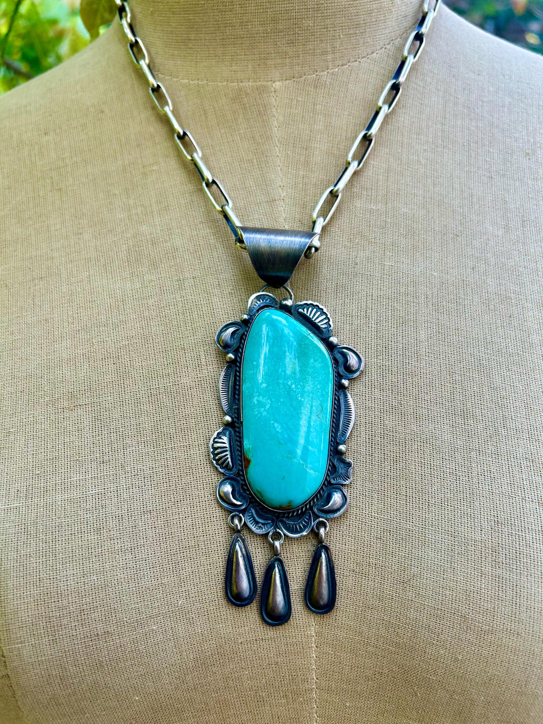 Navajo Blue Mountain Turquoise Pendant -  Sterling Silver, Vintage