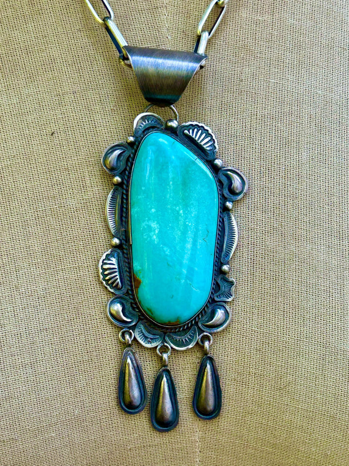 Navajo Blue Mountain Turquoise Pendant -  Sterling Silver, Vintage