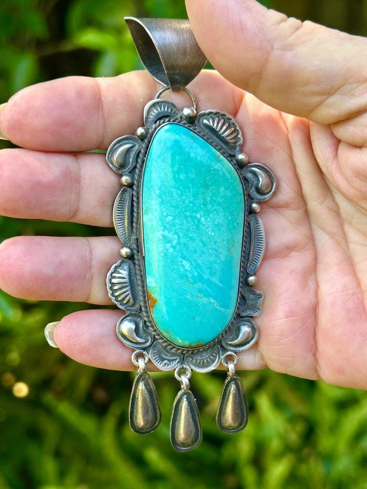 Navajo Blue Mountain Turquoise Pendant -  Sterling Silver, Vintage