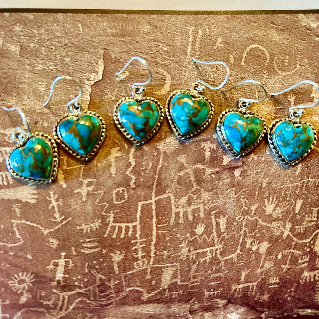 Kingman Turquoise Heart Earrings - Sterling Silver, Handmade