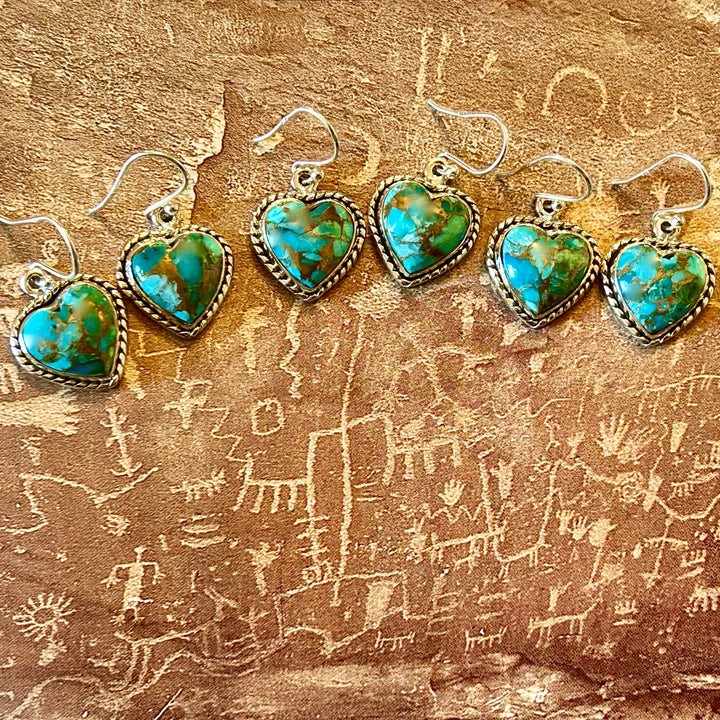Kingman Turquoise Heart Earrings - Sterling Silver, Handmade