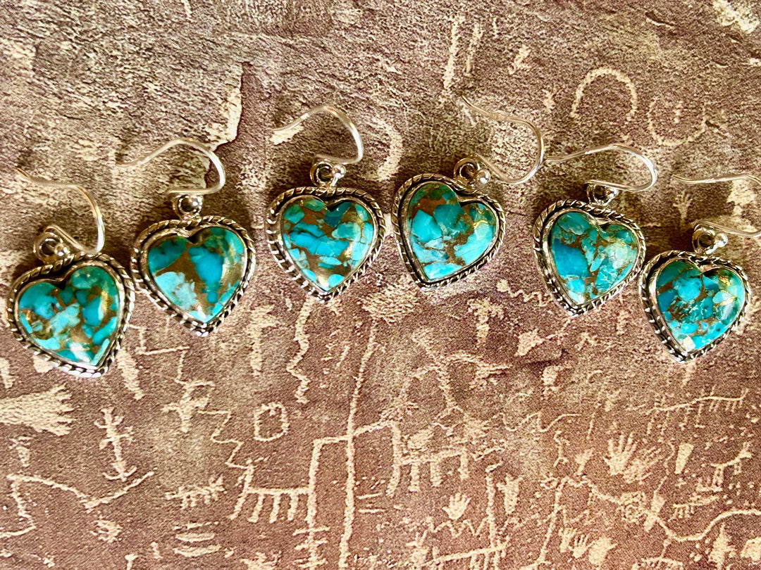 Kingman Turquoise Heart Earrings - Sterling Silver, Handmade