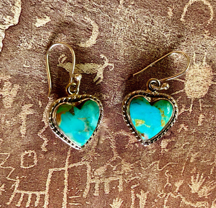 Kingman Turquoise Heart Earrings - Sterling Silver, Handmade