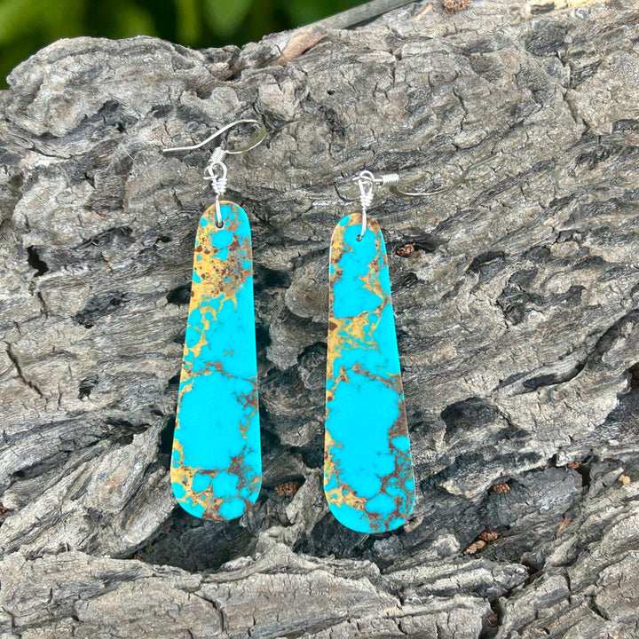 Genuine Turquoise Slab Earrings, 2" Blue Turquoise Earrings, Statement Earrings, Handmade Turquoise Slab Earrings, Kingman Turquoise