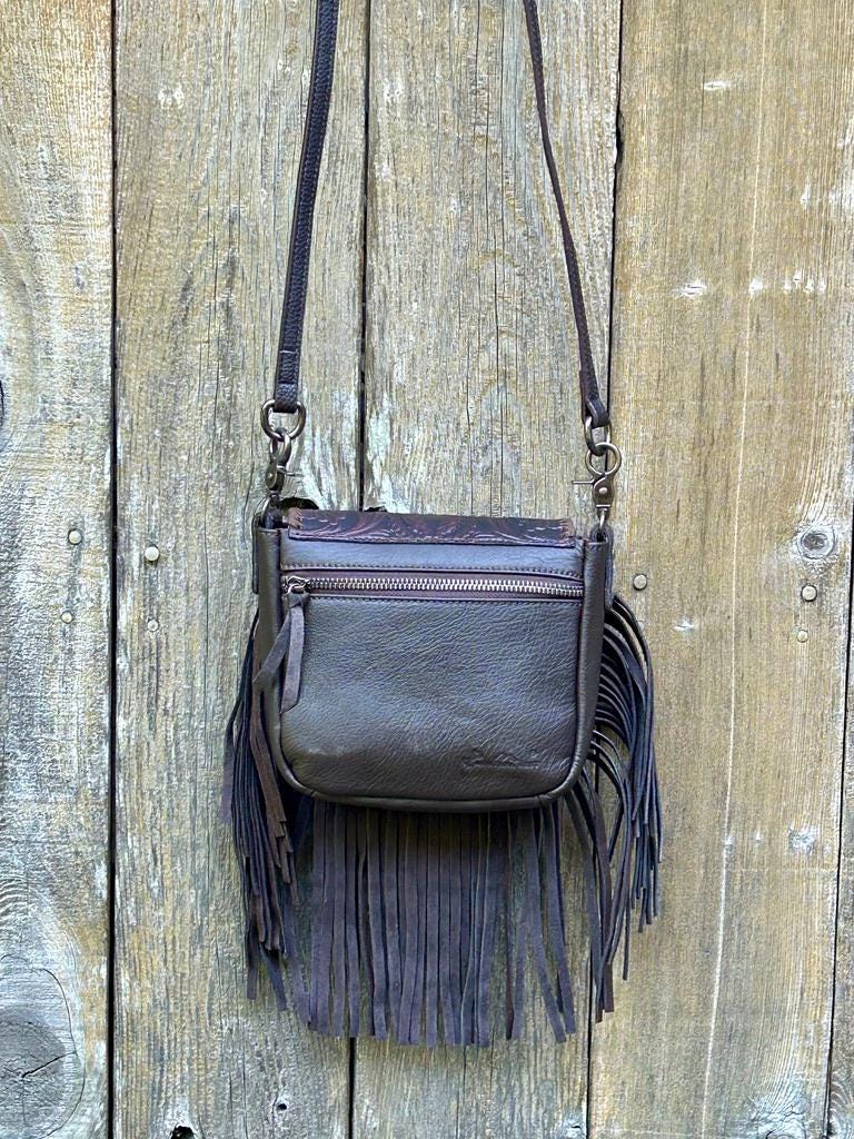 Western Leather Tooled LeatherFringe Crossbody Bag: Vintage Cowgirl Style