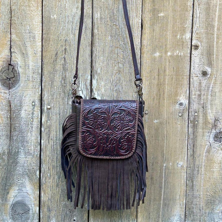 Western Leather Tooled LeatherFringe Crossbody Bag: Vintage Cowgirl Style