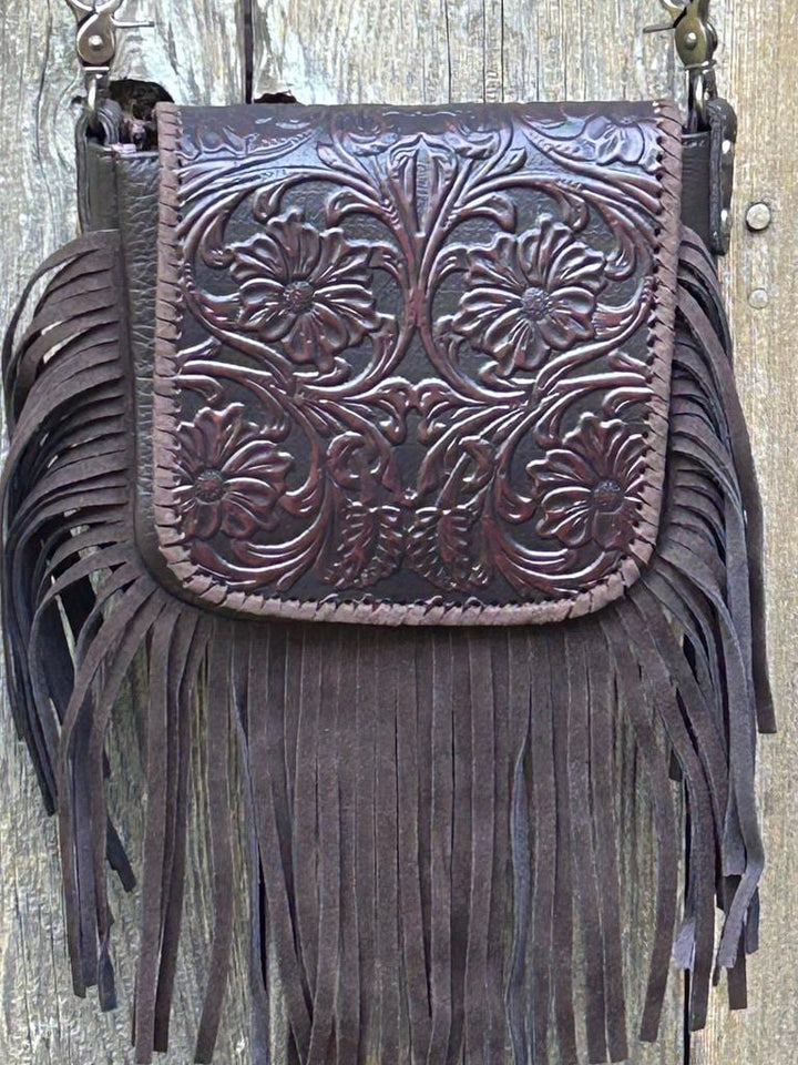 Western Leather Tooled LeatherFringe Crossbody Bag: Vintage Cowgirl Style
