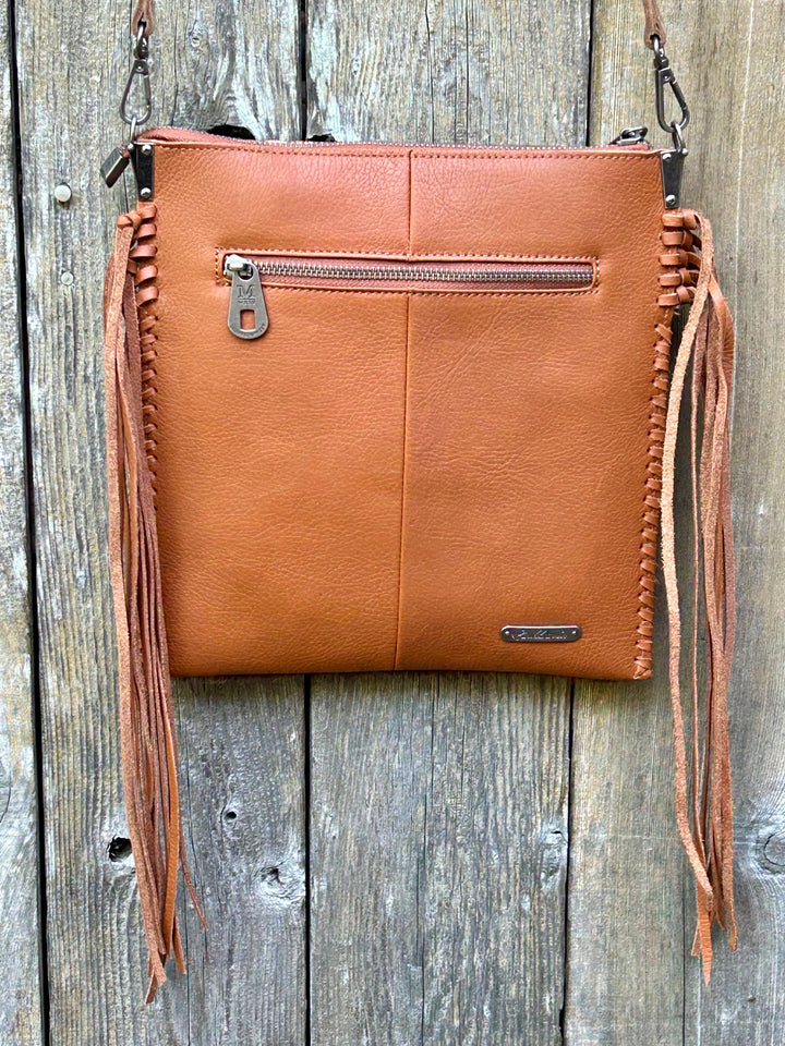 Hand Tooled Leather Cowhide Fringe Crossbody Bag: Western Style