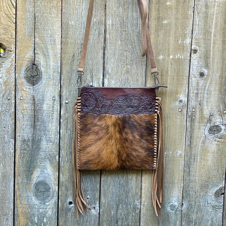 Western Fringe Crossbody Purse,Tooled Leather Cowhide Clutch, Crossbody Messenger Bag, Fringe Bag, *Shoulder Strap Included* Handmade