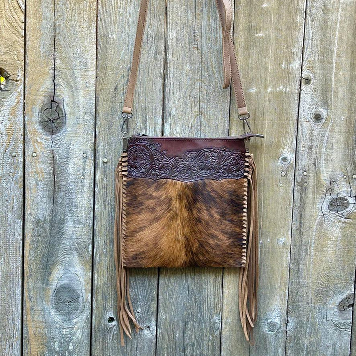 Western Fringe Crossbody Purse,Tooled Leather Cowhide Clutch, Crossbody Messenger Bag, Fringe Bag, *Shoulder Strap Included* Handmade