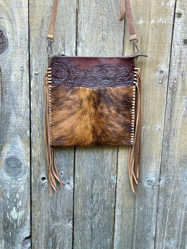 Western Fringe Crossbody Purse,Tooled Leather Cowhide Clutch, Crossbody Messenger Bag, Fringe Bag, *Shoulder Strap Included* Handmade