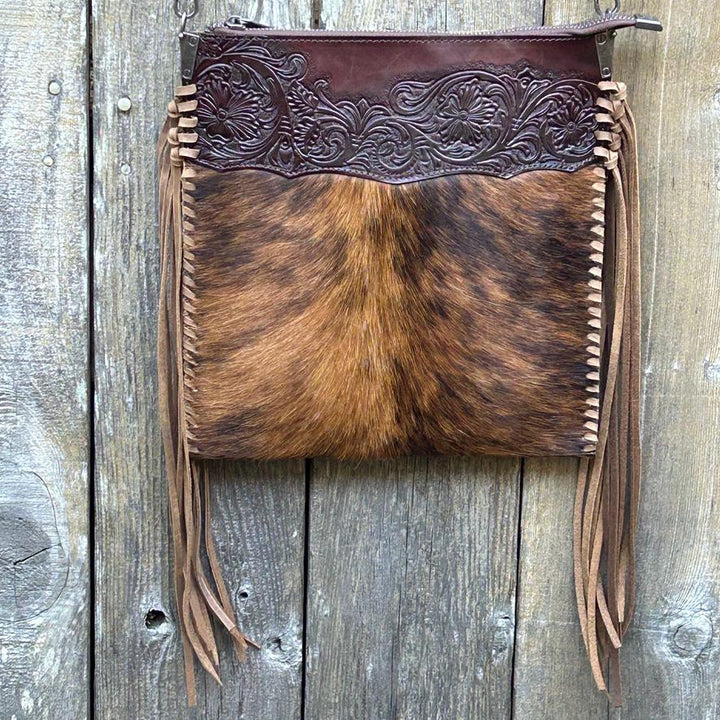 Western Fringe Crossbody Purse,Tooled Leather Cowhide Clutch, Crossbody Messenger Bag, Fringe Bag, *Shoulder Strap Included* Handmade