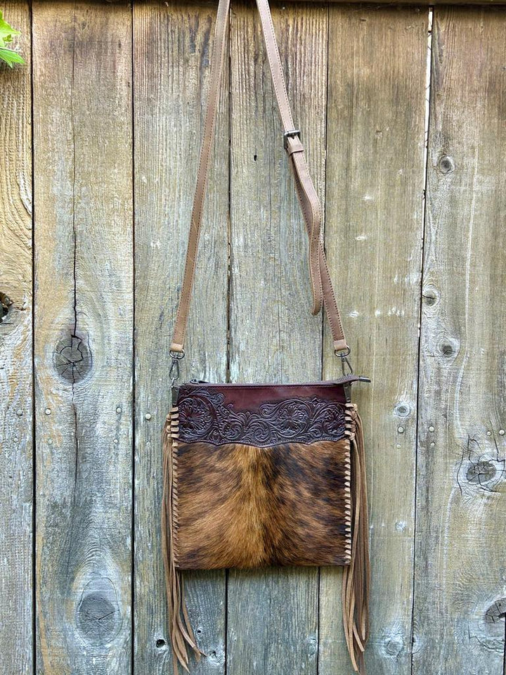 Western Fringe Crossbody Purse,Tooled Leather Cowhide Clutch, Crossbody Messenger Bag, Fringe Bag, *Shoulder Strap Included* Handmade