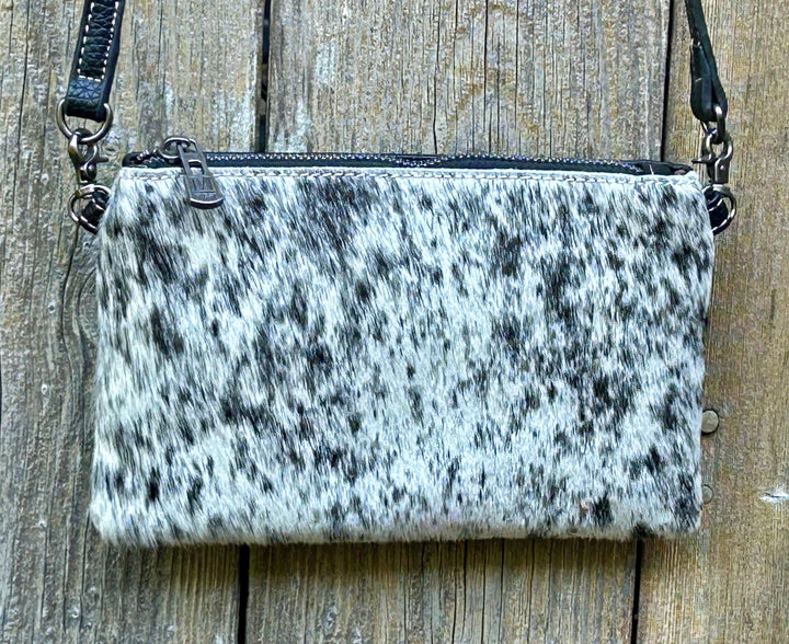 Cowhide Leather Crossbody Bag, Hide on Hair Leather Clutch, Leather Crossbody Bag, Black Leather Back, Genuine Quuality Leather