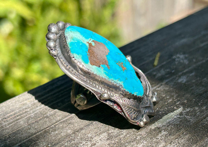 Navajo Turquoise Ring: Sterling Silver, Vintage 1960's, Native American Jewelry
