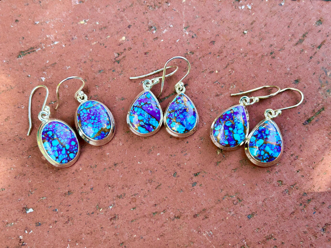 Turquoise & Purple Copper Infused Earrings: Sterling Silver Dangle Earrings