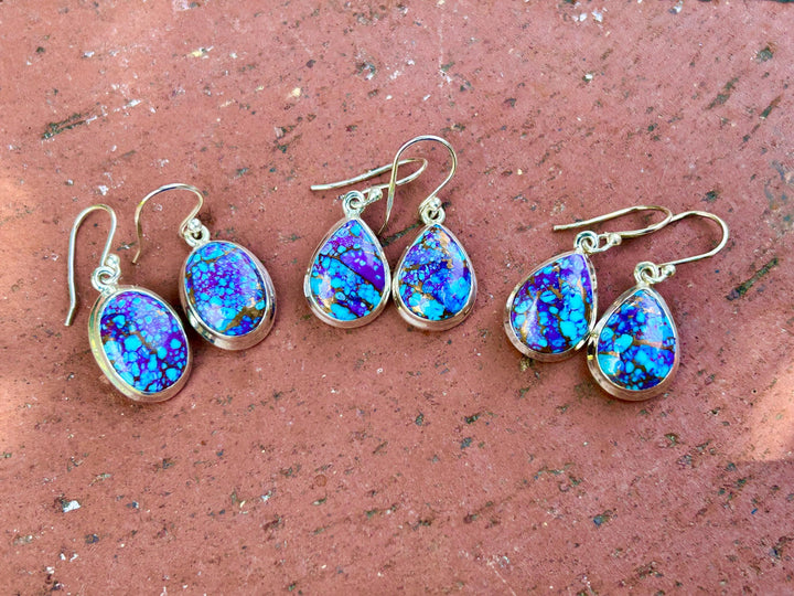 Turquoise & Purple Copper Infused Earrings: Sterling Silver Dangle Earrings