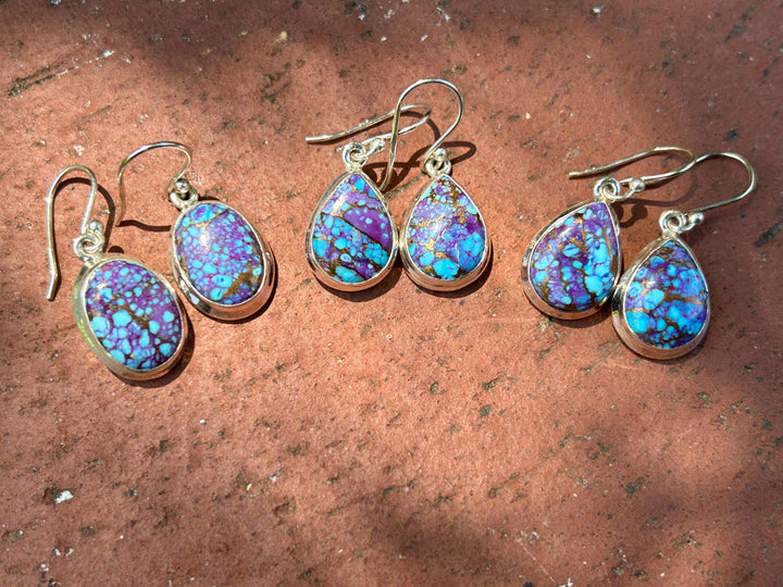 Turquoise & Purple Copper Infused Earrings: Sterling Silver Dangle Earrings