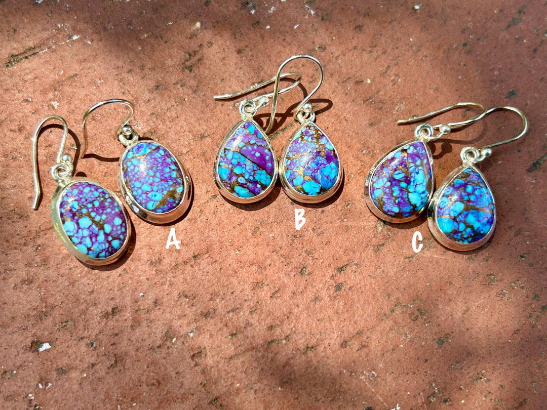 Turquoise & Purple Copper Infused Earrings: Sterling Silver Dangle Earrings