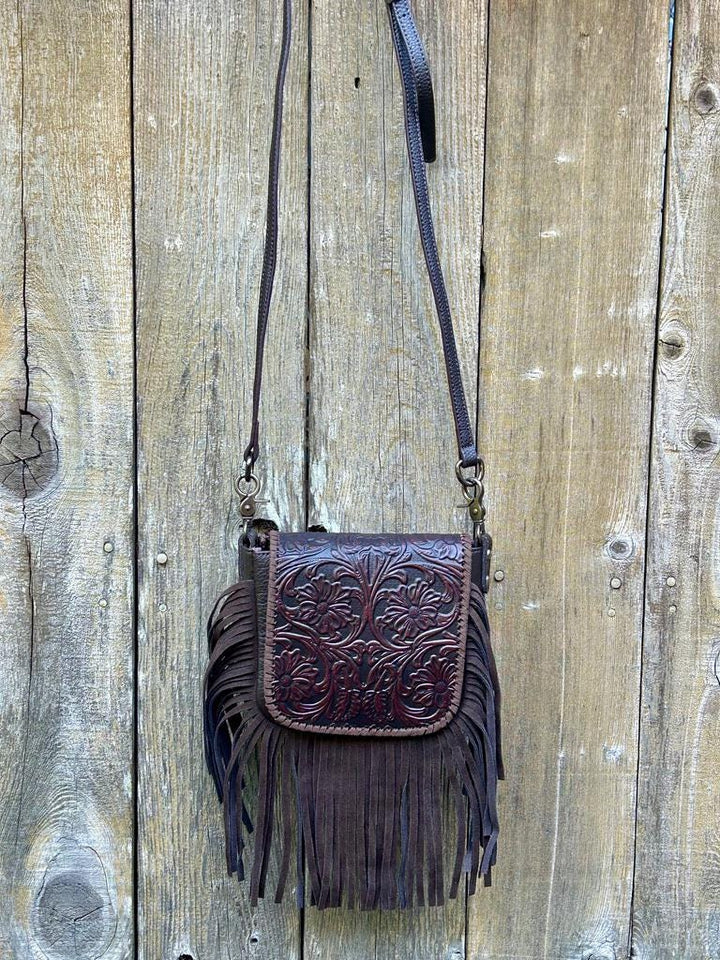 Western Leather Tooled LeatherFringe Crossbody Bag: Vintage Cowgirl Style