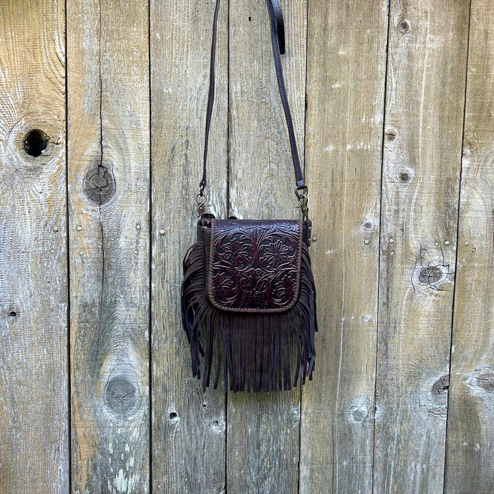 Western Leather Tooled LeatherFringe Crossbody Bag: Vintage Cowgirl Style