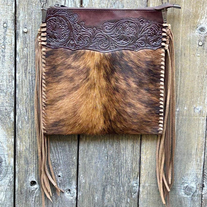 Western Fringe Crossbody Purse,Tooled Leather Cowhide Clutch, Crossbody Messenger Bag, Fringe Bag, *Shoulder Strap Included* Handmade