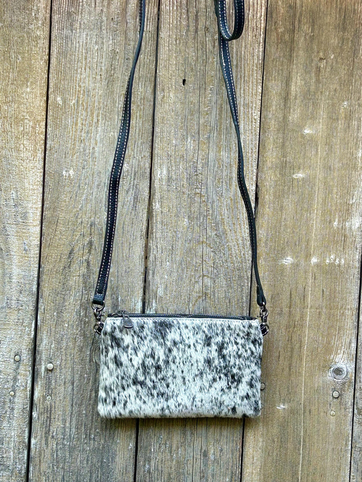 Cowhide Leather Crossbody Bag, Hide on Hair Leather Clutch, Leather Crossbody Bag, Black Leather Back, Genuine Quuality Leather