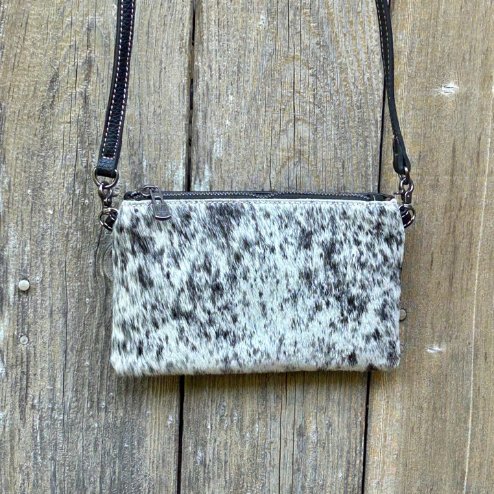 Cowhide Leather Crossbody Bag, Hide on Hair Leather Clutch, Leather Crossbody Bag, Black Leather Back, Genuine Quuality Leather