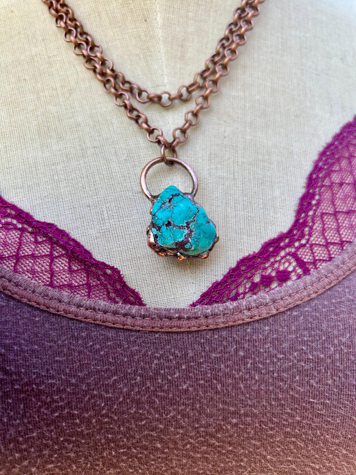 Genuine Copper Turquoise Necklace: Handmade Copper Chain, Vintage Style