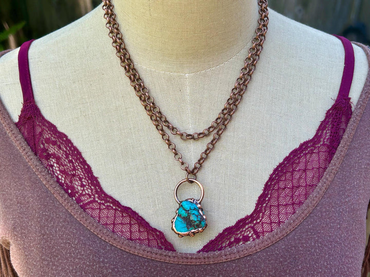 Genuine Copper Turquoise Necklace: Handmade Copper Chain, Vintage Style