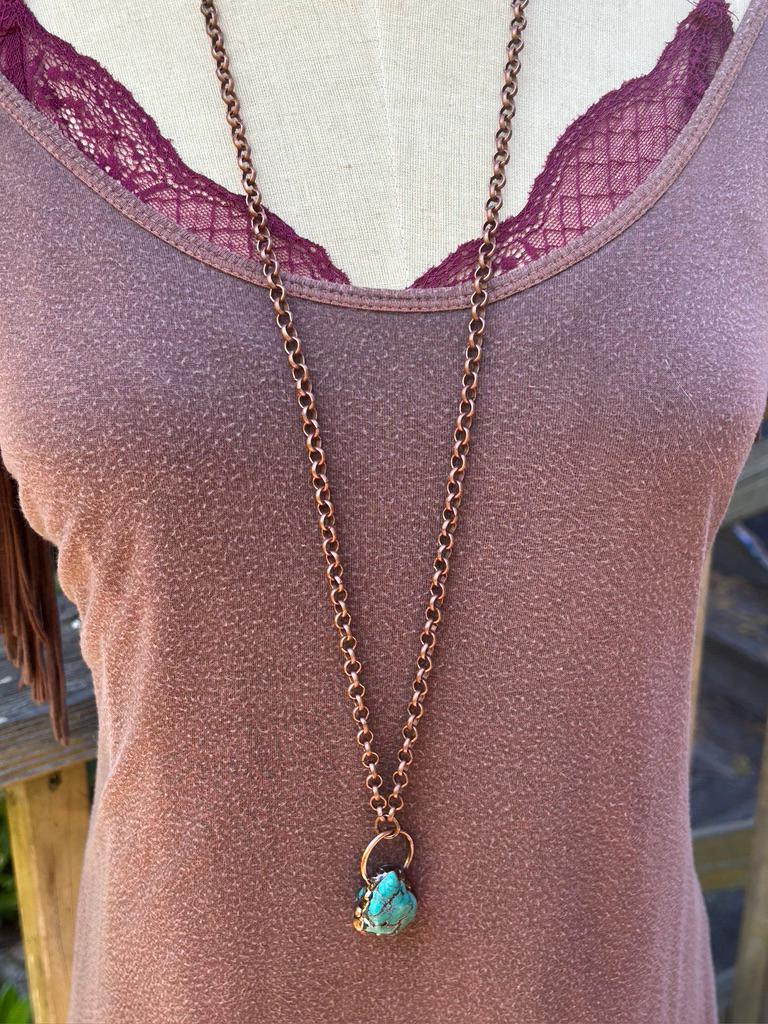 Genuine Copper Turquoise Necklace: Handmade Copper Chain, Vintage Style