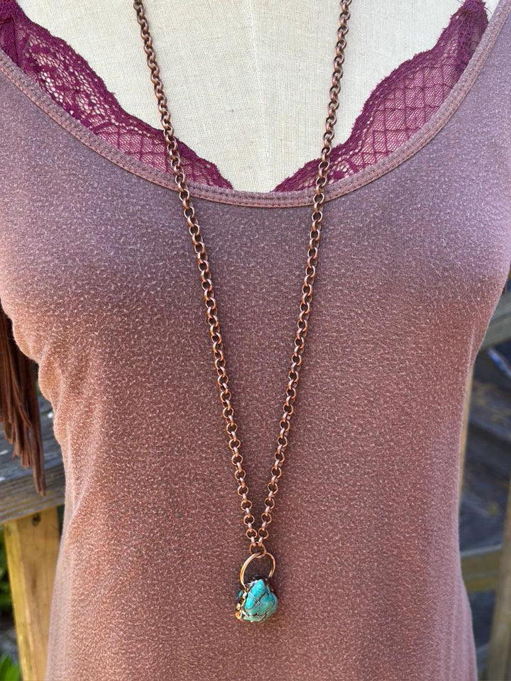 Genuine Copper Turquoise Necklace: Handmade Copper Chain, Vintage Style