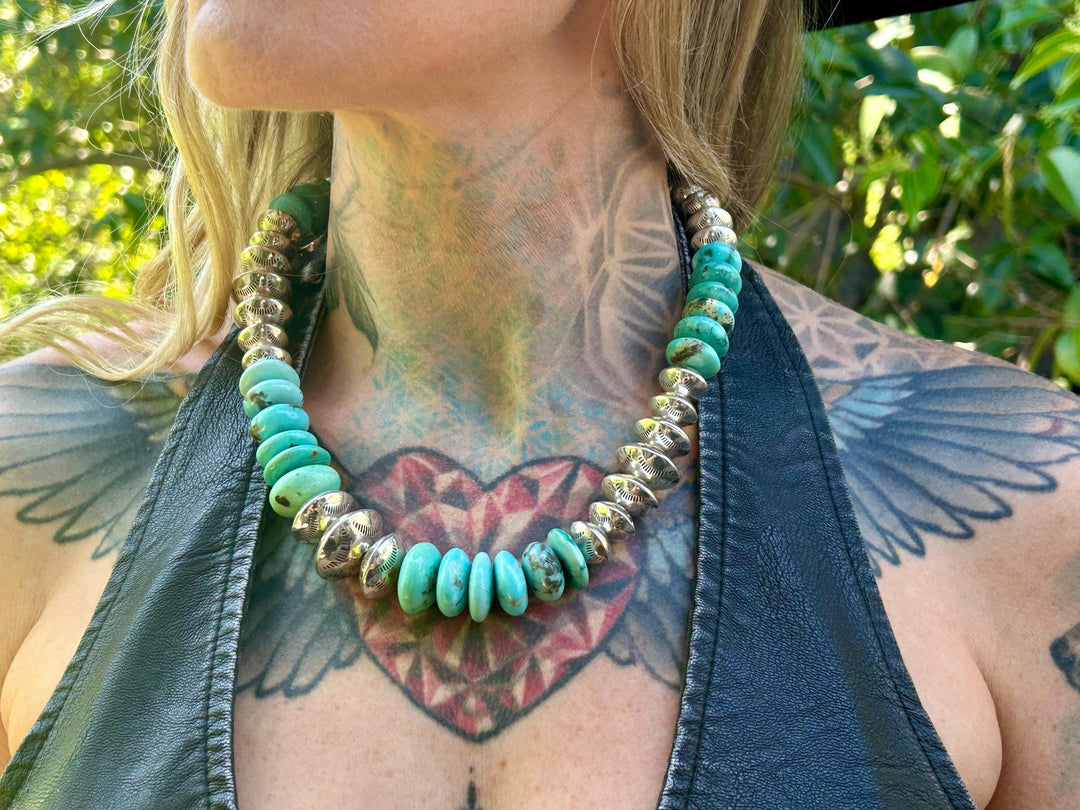 Kingman Turquoise & Sterling Silver Pearl Necklace – Southwestern Style, Handmade