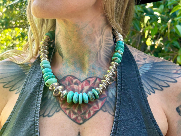 Kingman Turquoise & Sterling Silver Pearl Necklace – Southwestern Style, Handmade